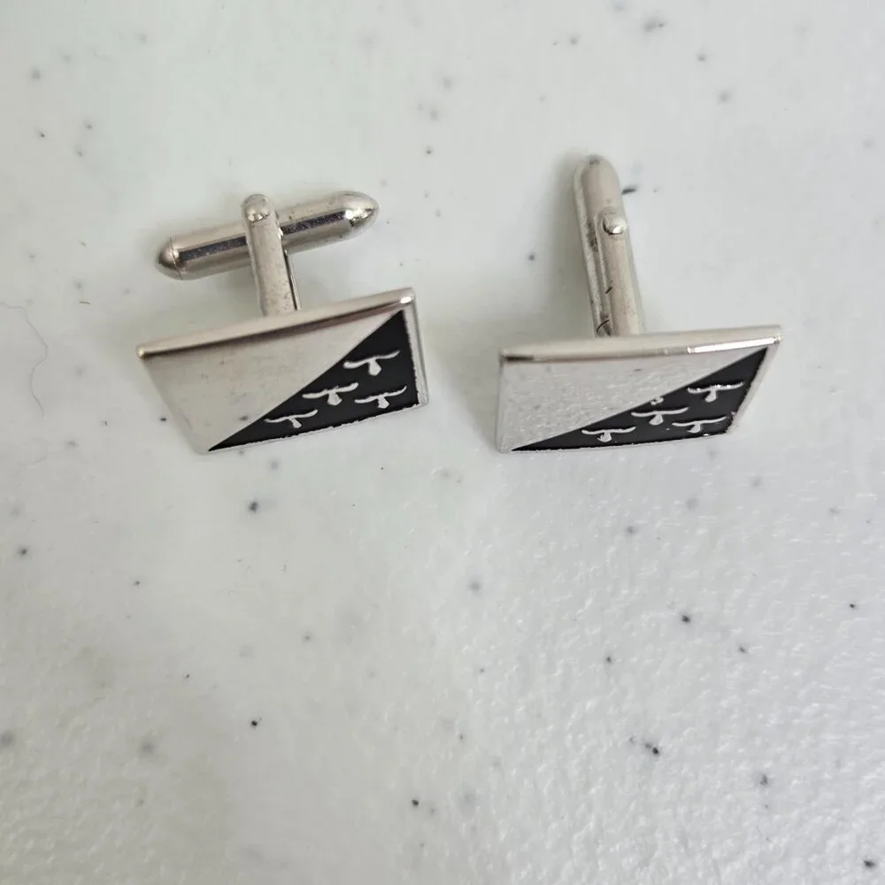 Swank Cufflinks Silver Tone Black Rectangle Diagonal Modern Stylized